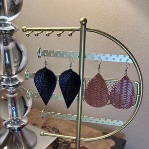 Black and Brown Teardrop Leather Style Drop Earrings Bundle